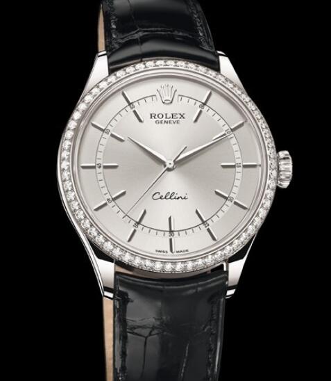Rolex Cellini Watch Replica Cellini Time 50709 RBR White Gold - Diamonds - Alligator Strap